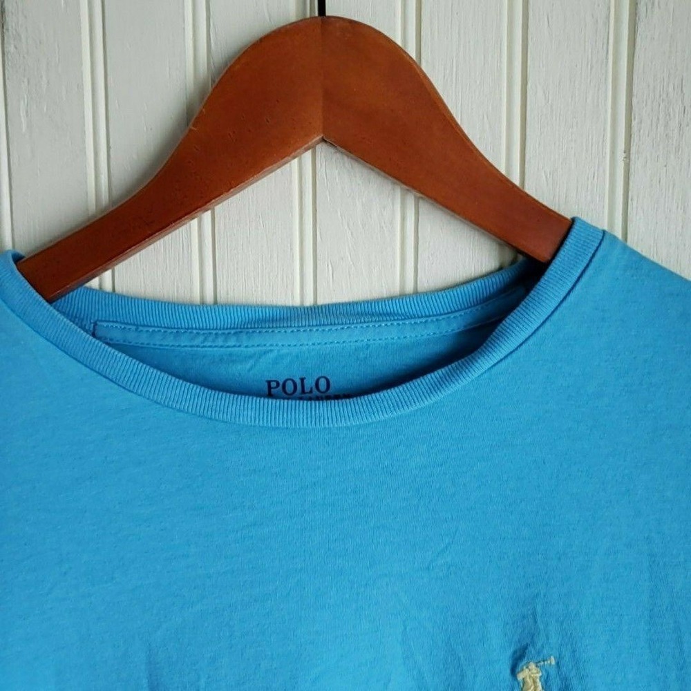 Polo Ralph Lauren Shirt Mens Medium Blue Slim Pony Logo Crewneck Tagless Tee